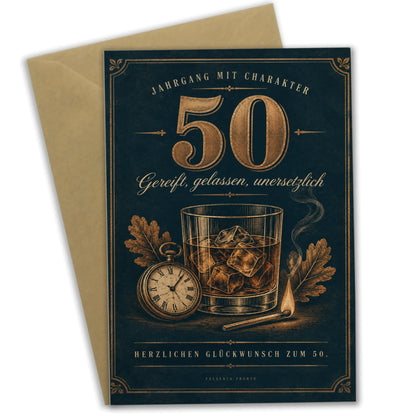 Elegante Geburtstagskarte zum 50. für Männer mit Whiskyglas|p:2014299|h:258bc94022212cf540483b882cd6d366