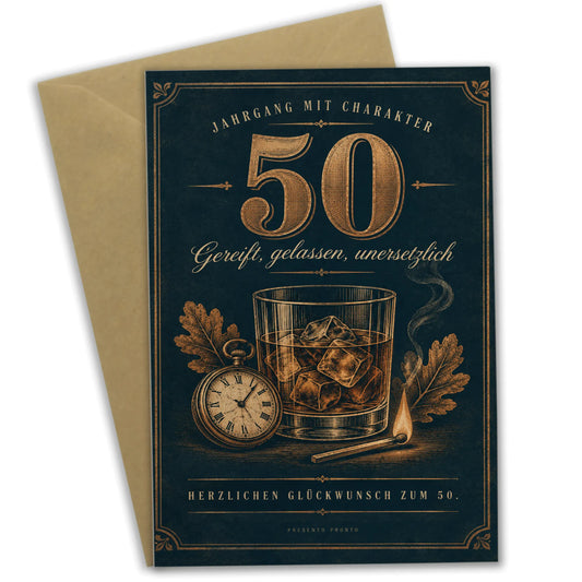 Elegante Geburtstagskarte zum 50. für Männer mit Whiskyglas|p:2014299|h:258bc94022212cf540483b882cd6d366