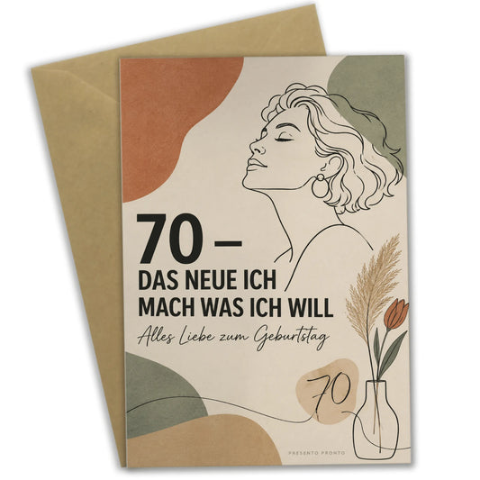 Selbstbewusste Geburtstagskarte zum 70. für Frauen mit Frauengesicht|p:2014306|h:2dcfd95524cf2542099d772c1960af6f