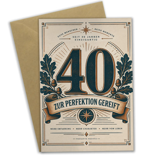 Lustige Geburtstagskarte zum 40. Geburtstag mit Vintage-Badge|p:2014307|h:7084829229e1ccdf62ca5b78dd8f60d9