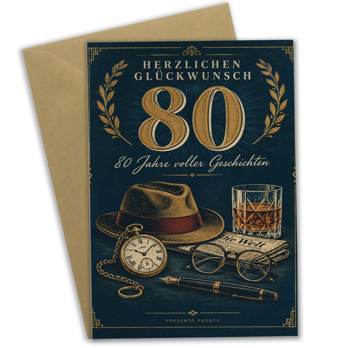 Elegante Geburtstagskarte zum 80. Geburtstag für Männer mit Taschenuhr|p:2014311|h:d84363d5375941664f4b85d0e4647f50