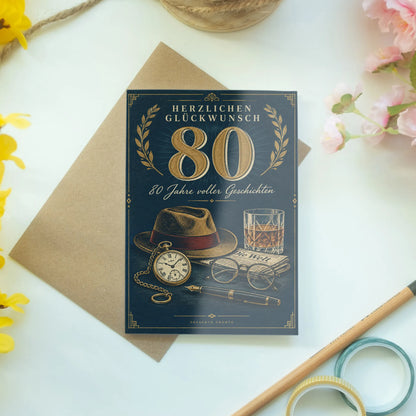 Elegante Geburtstagskarte zum 80. Geburtstag für Männer mit Taschenuhr|p:2014311|h:c5d8682ad911e41d0d63741fb39aa807