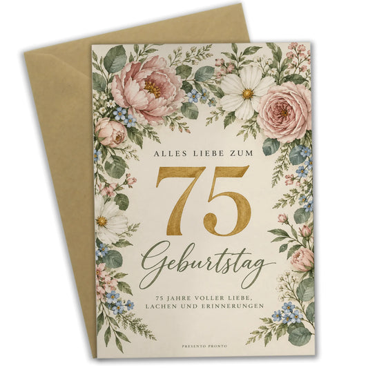 Elegante Geburtstagskarte zum 75. Geburtstag mit Blumenkranz|p:2014312|h:9569ffd36affa1ae470a4f8a3d733f08