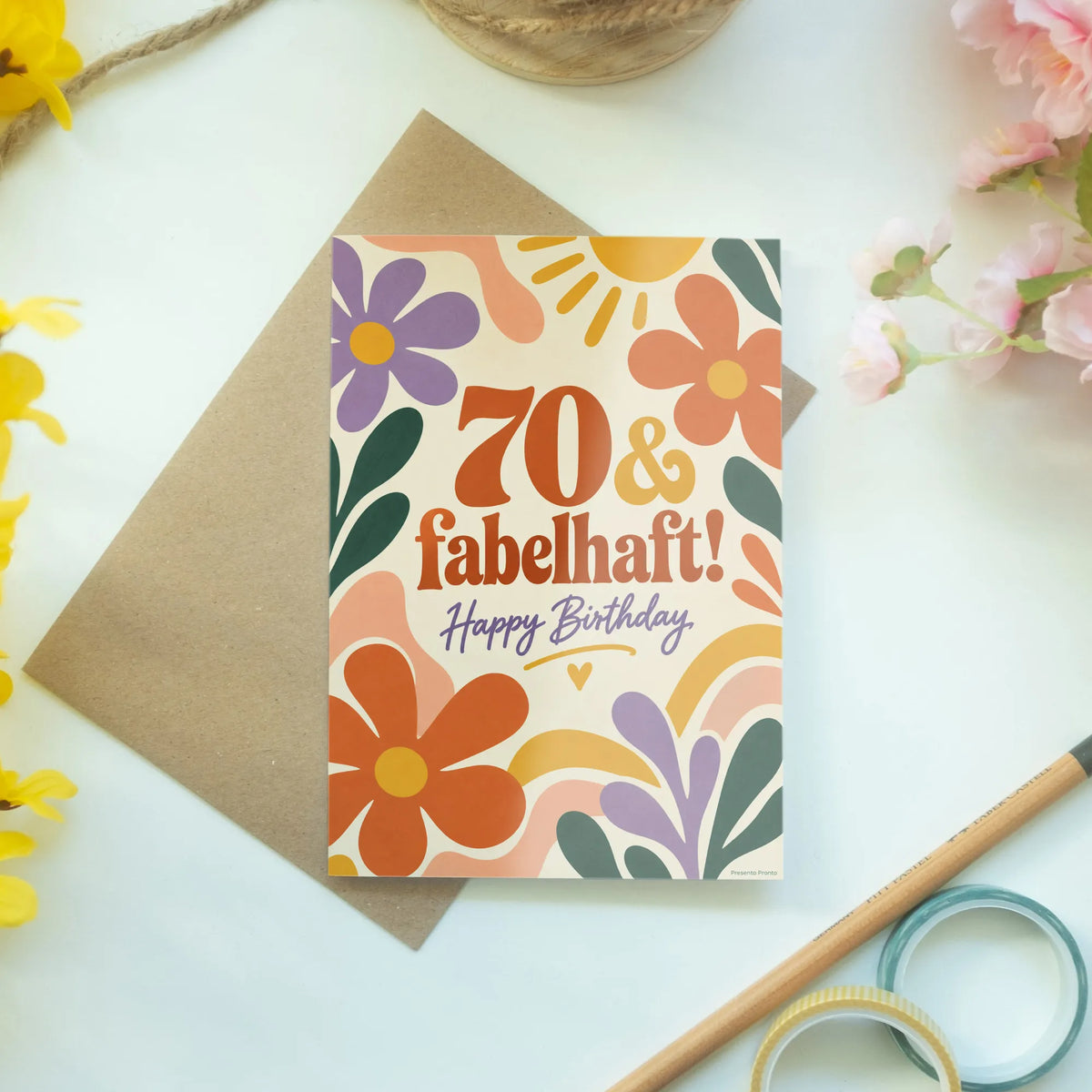 Fröhliche Geburtstagskarte zum 70. für Frauen mit Retroblumen|p:2014314|h:7b491b31aee0d74165bfc685ec4894b5