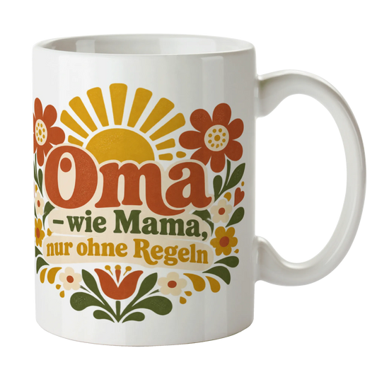 Lustige Tasse für Oma mit Blumen und Sonne|p:2014345|h:66ef247e85bd3068e5495f5b9f00bcec