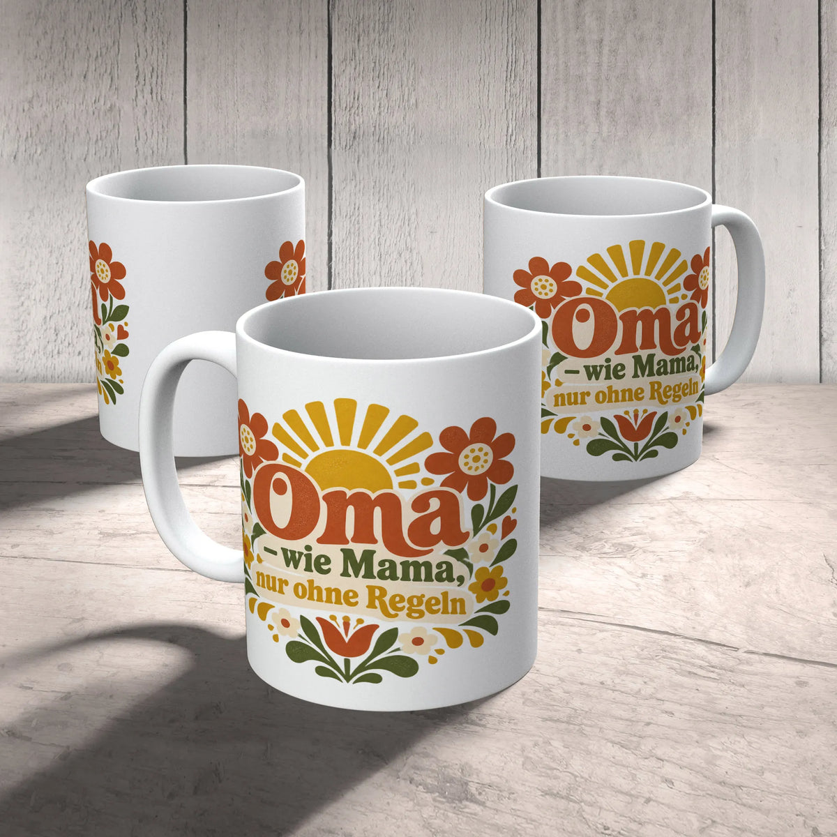 Lustige Tasse für Oma mit Blumen und Sonne|p:2014345|h:f90c1fd410eb0263dfc25351e0c0b7ce