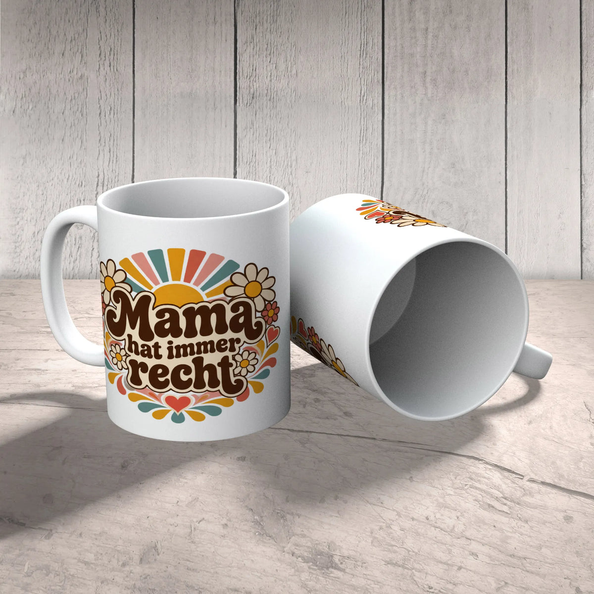 Lustige Tasse für Mama mit Sonnenstrahlen und Gänseblümchen|p:2014346|h:44ac5647fe9f05643794d5a862ea02ec