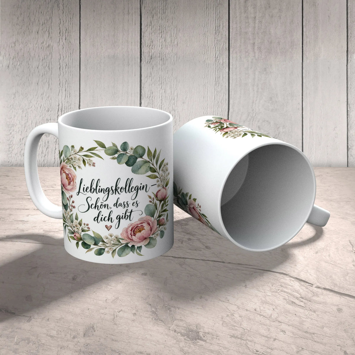 Herzliche Tasse für die Kollegin mit Blumenkranz|p:2014356|h:1c462e1e8c8a027092b8f7aff341bd56