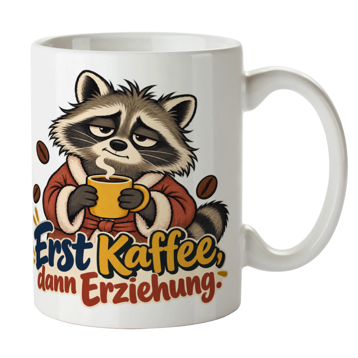 Lustige Tasse für Eltern mit Waschbär im Bademantel|p:2014358|h:8b0dcc06f7bcf6b09232db74dcb1d7c0