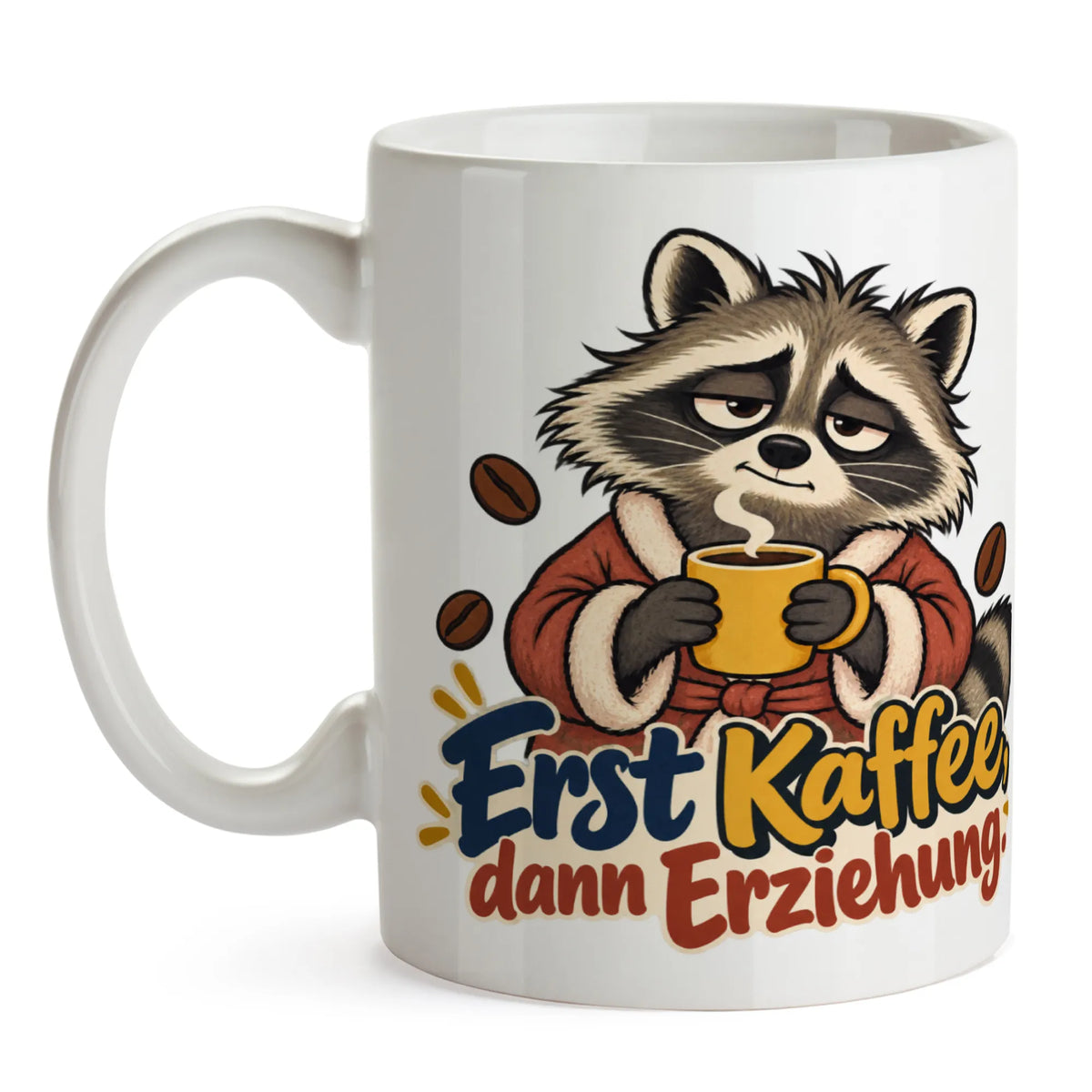 Lustige Tasse für Eltern mit Waschbär im Bademantel|p:2014358|h:18094b2594fece95232ce14b060bfab7