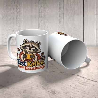 Lustige Tasse für Eltern mit Waschbär im Bademantel|p:2014358|h:67d728f9d04ee0b0b6c3fd1aac703381