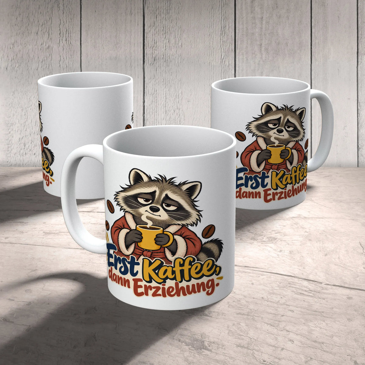 Lustige Tasse für Eltern mit Waschbär im Bademantel|p:2014358|h:0b57a64d83459d888525f4a1a37007d0