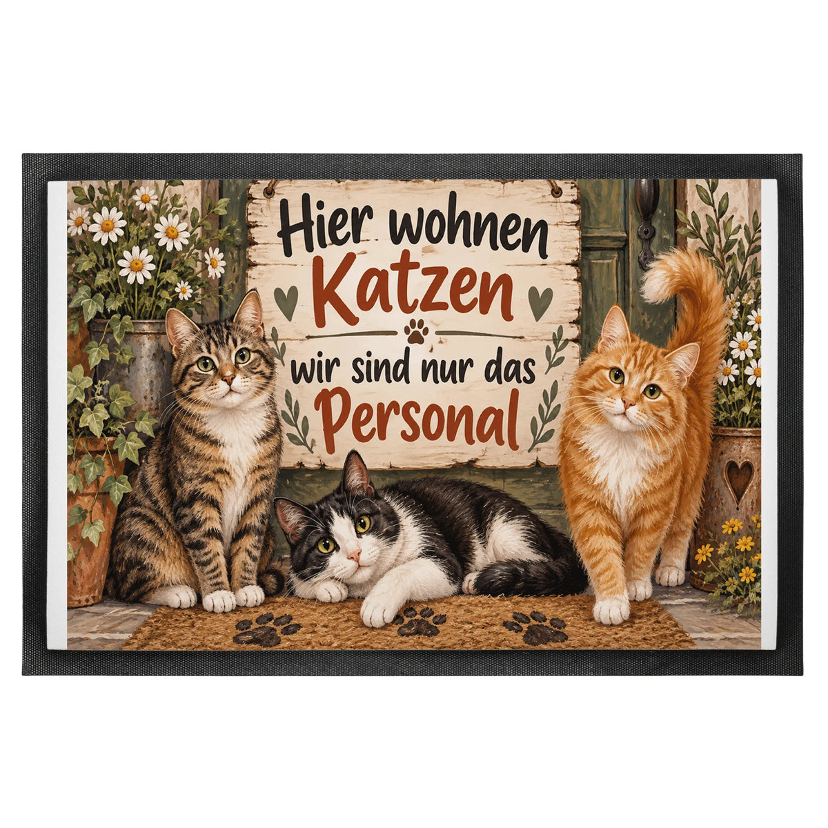 Lustige Fußmatte für Katzenfreunde mit Blumengruß|p:2014363|h:3009b522c4cdb11f28ecf285e46c22b5