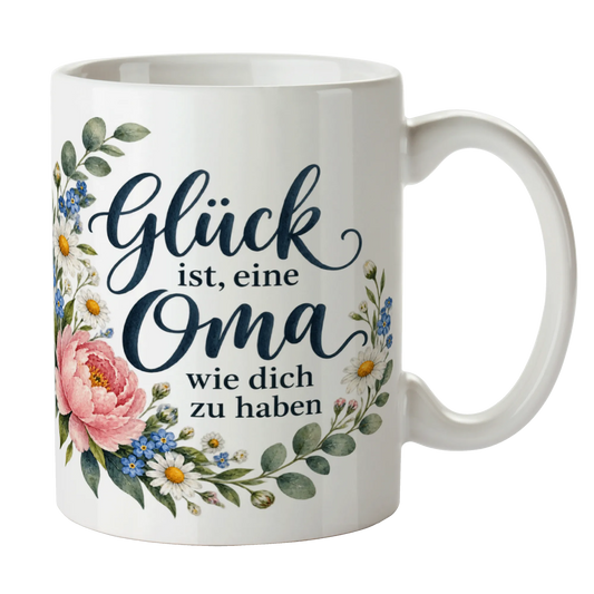 Liebevolle Kaffeetasse für Oma mit Blumengirlande|p:2014369|h:49e4d39939b1c5706e6c113d4b8e04da