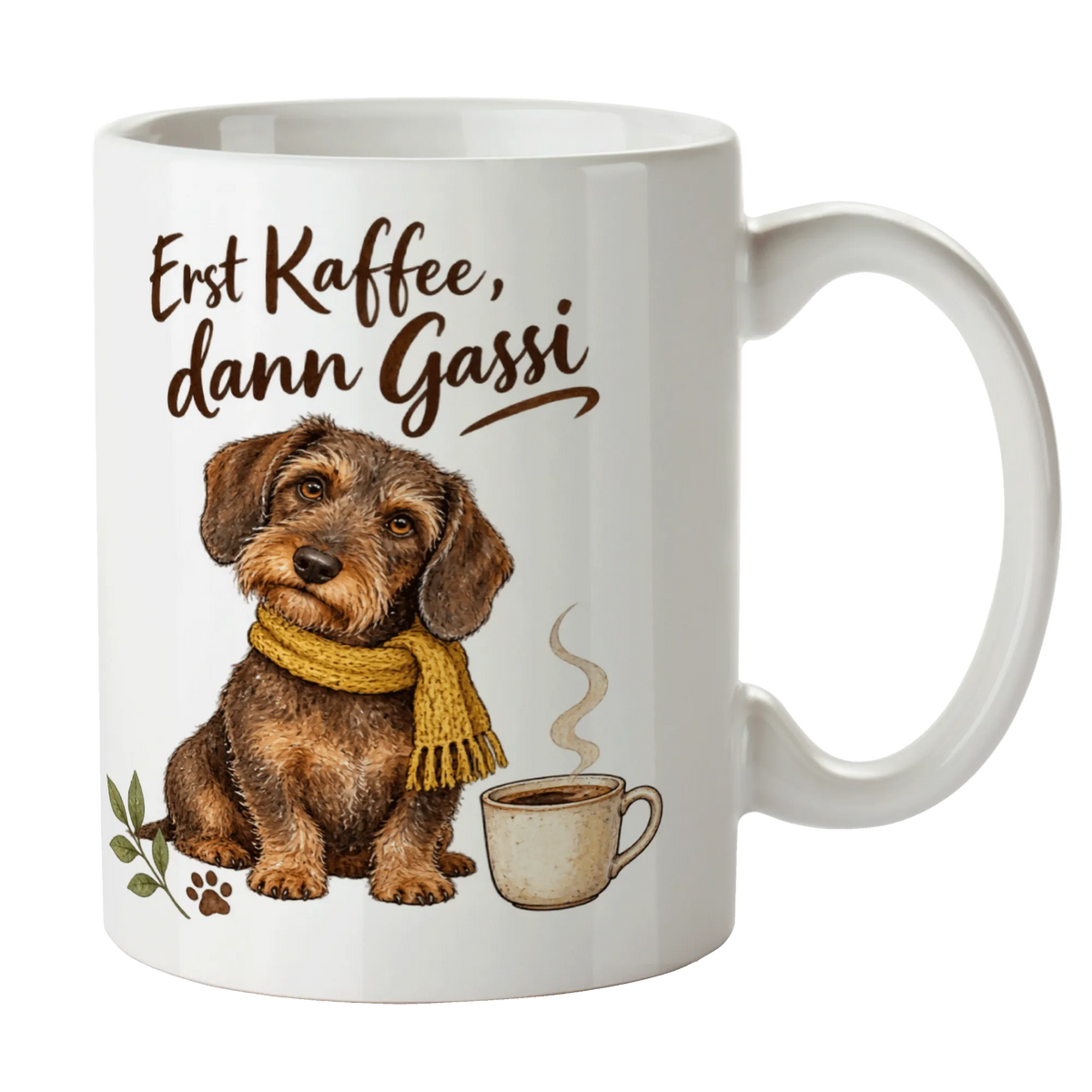 Lustige Dackeltasse für Dackelbesitzer mit gelbem Schal|p:2014370|h:74283335854f8feed70c386b52c922a4