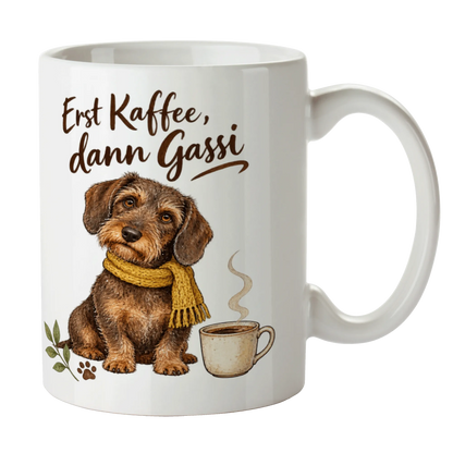 Lustige Dackeltasse für Dackelbesitzer mit gelbem Schal|p:2014370|h:74283335854f8feed70c386b52c922a4