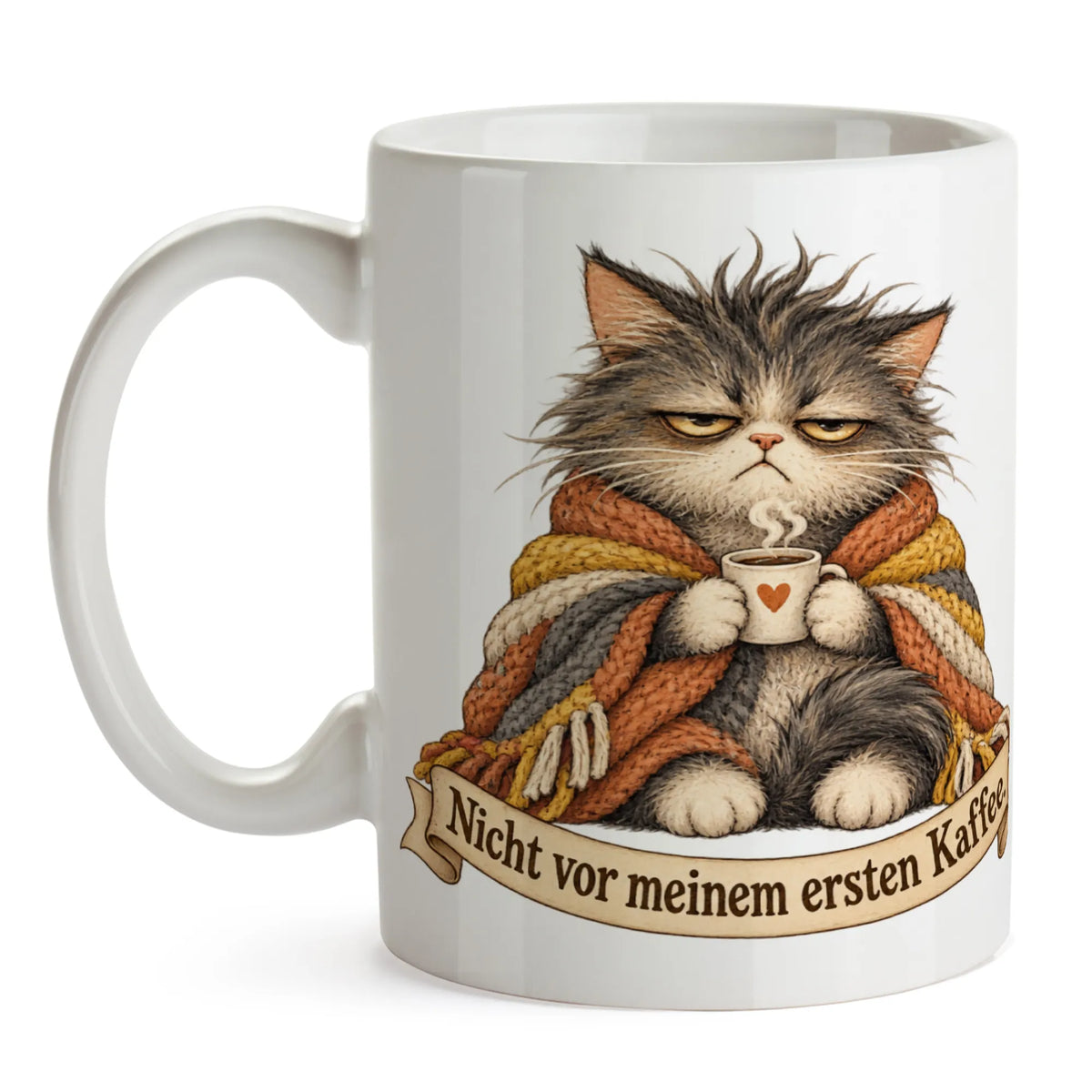 Lustige Kaffeetasse mit mürrischer Katze für Morgenmuffel|p:2014397|h:b257b36bb59db10fb4367f78c2357f14