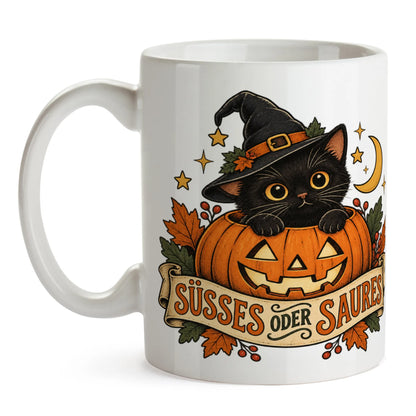 Lustige Halloween Tasse mit schwarzer Katze im Kürbis|p:2014486|h:cf8eb15eed9933d302fd6506c985e654