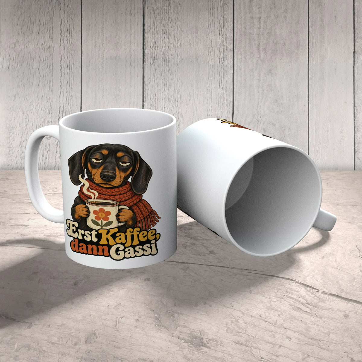 Lustige Kaffeetasse für Hundebesitzer mit mürrischem Dackel|p:2014487|h:8da6290fc95ec8806d47ec12d60e06d4