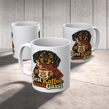 Lustige Kaffeetasse für Hundebesitzer mit mürrischem Dackel|p:2014487|h:e51e92287ab09620b9f176539b075272