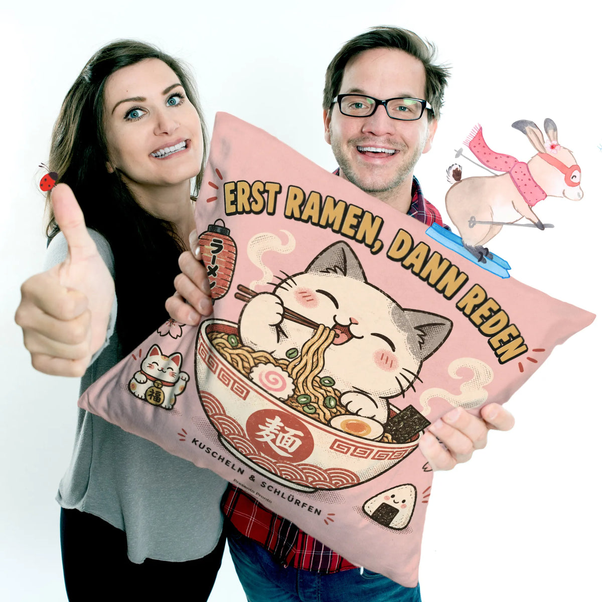 Lustiges japanisches Kissen für Ramenfans mit Katze in Schale|p:2014529|h:59c254eda3de46f7736aa27dfa57b1ee