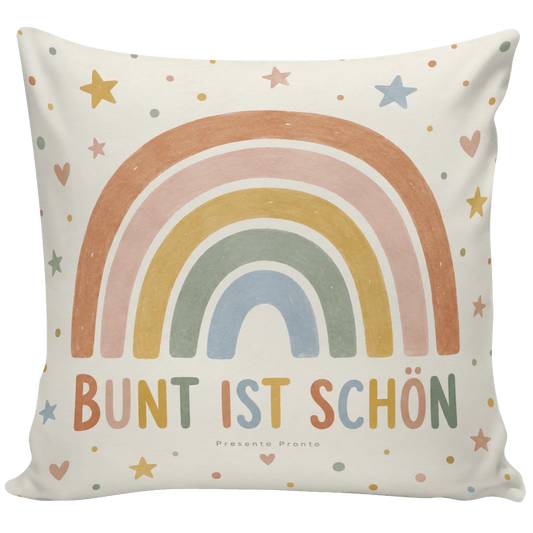 Fröhliches Dekokissen mit Regenbogen für das Kinderzimmer|p:2014530|h:9a59ce2958dbe3694916326f056d4b9b