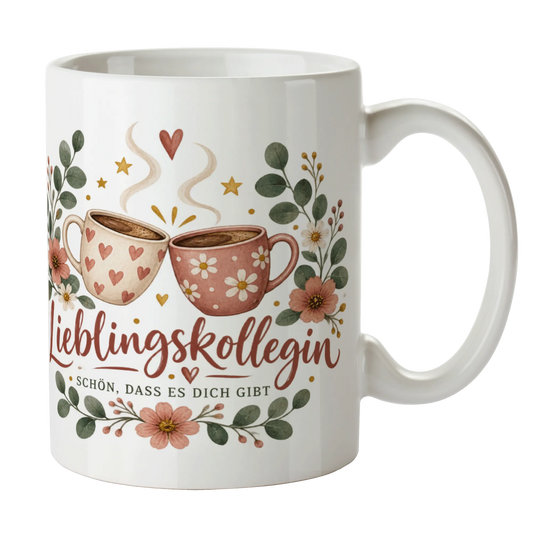 Herzliche Tasse für die Lieblingskollegin mit Blumenkranz|p:2014535|h:84cf113c9c2d651848f9d89dc19274eb