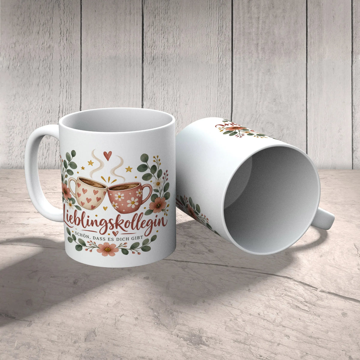 Herzliche Tasse für die Lieblingskollegin mit Blumenkranz|p:2014535|h:e90cb0b539b6e418457b8730d378b84b