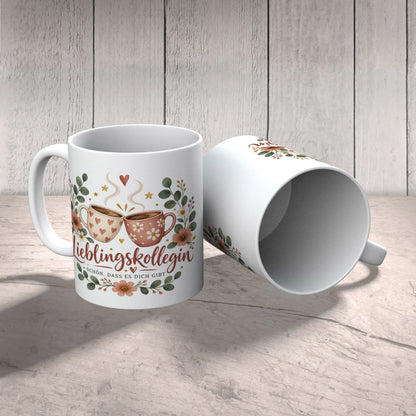 Herzliche Tasse für die Lieblingskollegin mit Blumenkranz|p:2014535|h:e90cb0b539b6e418457b8730d378b84b