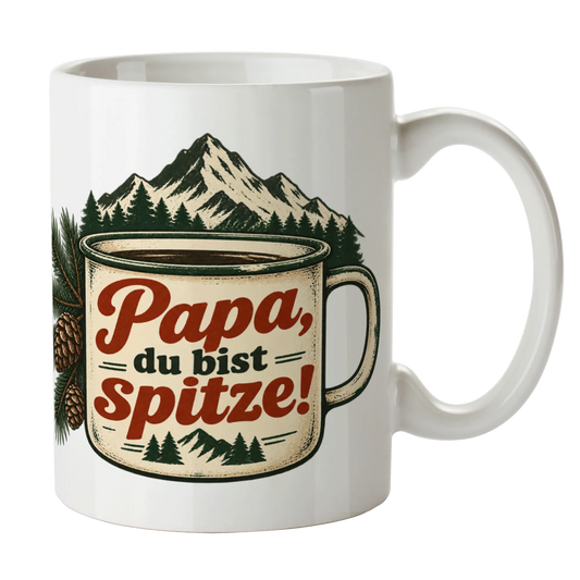 Liebevolle Tasse für Papa mit Campingbecher und Berggipfel|p:2014564|h:7ee6ddab19163ee485d23a4adf45d675