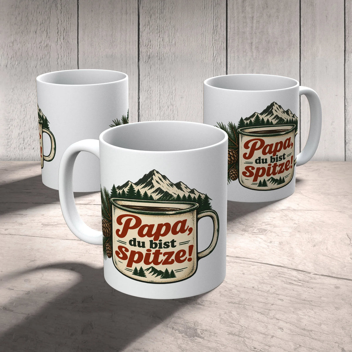 Liebevolle Tasse für Papa mit Campingbecher und Berggipfel|p:2014564|h:25e8fb2d2a36d1dca204c9161c32ebd5