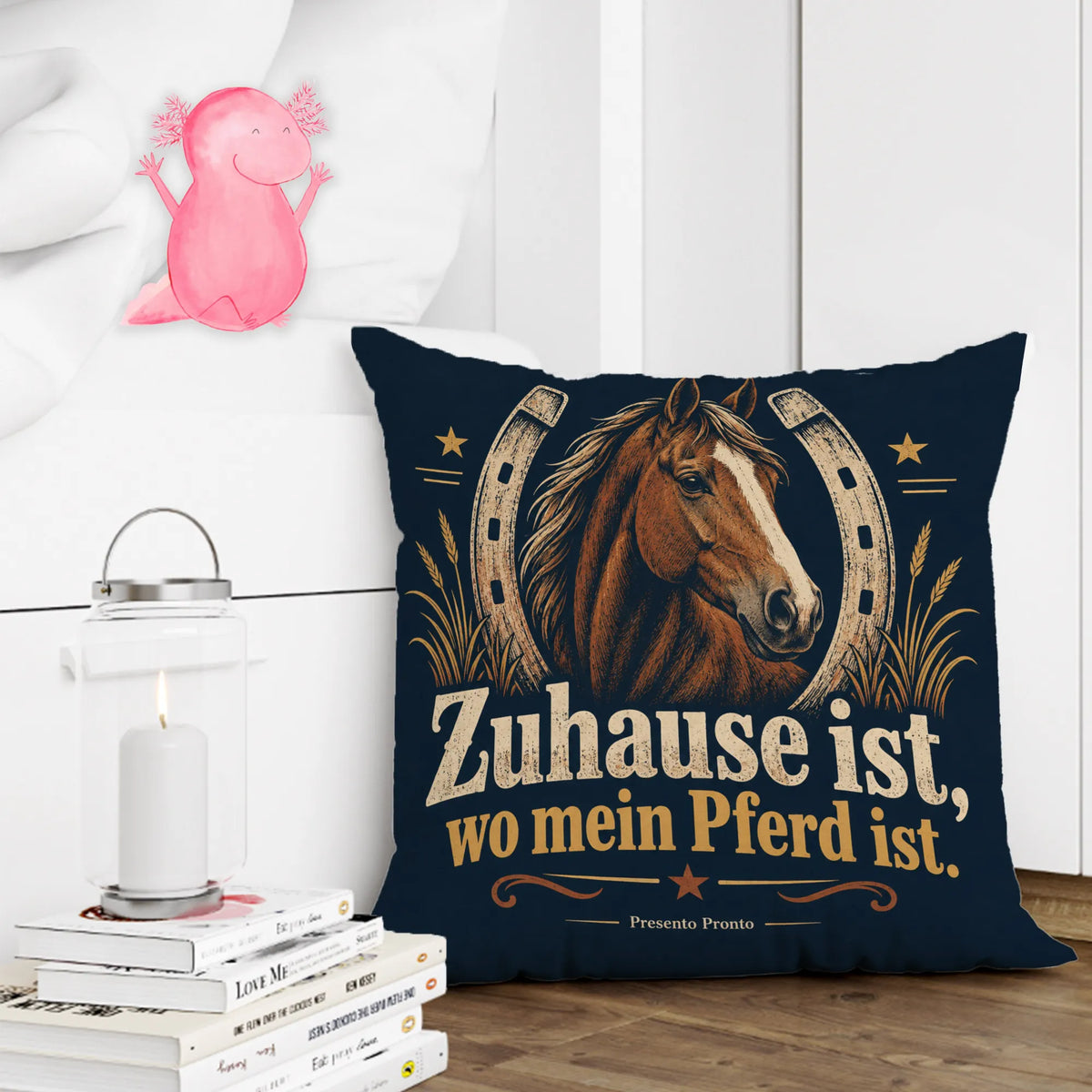 Rustikales Kissen für Pferdefans mit Pferdekopf und Hufeisen|p:2014575|h:b725eaa35e8ca756ff9a08c8472f9575