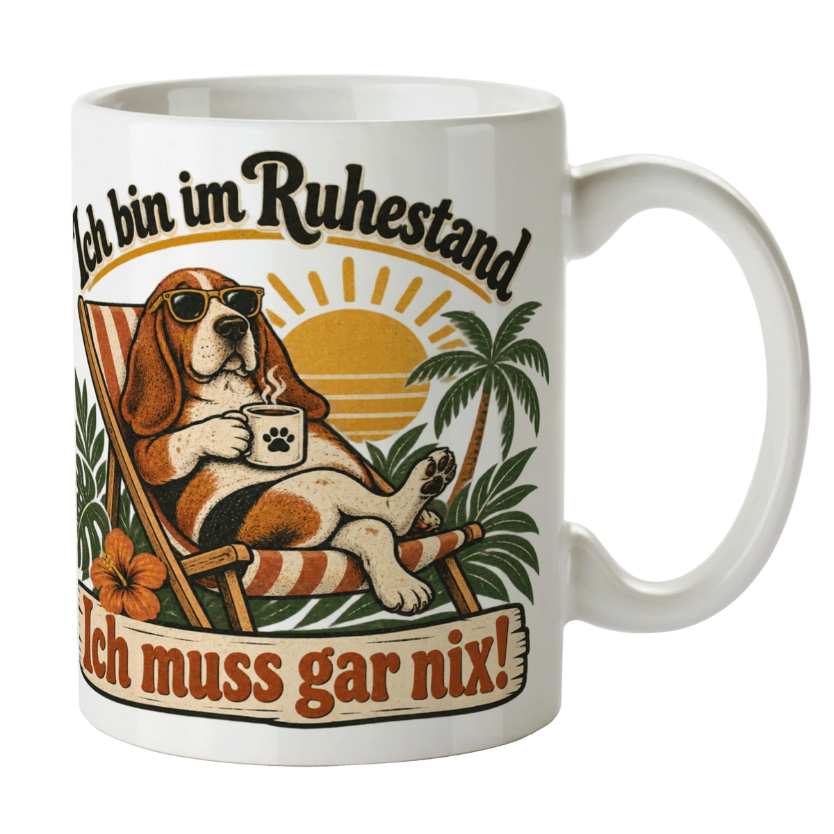 Lustige Tasse zum Ruhestand mit entspanntem Basset Hound|p:2014584|h:544e2092de5a237e616199b3a919ee1c