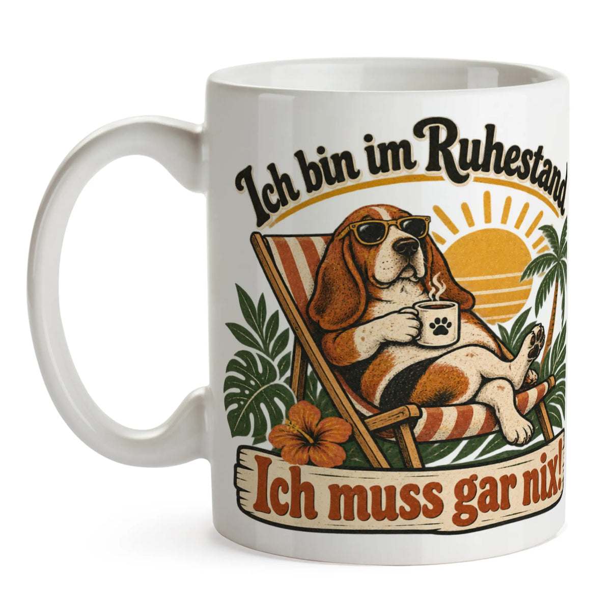 Lustige Tasse zum Ruhestand mit entspanntem Basset Hound|p:2014584|h:20b776787828ecd82f6b0c1297f16e94