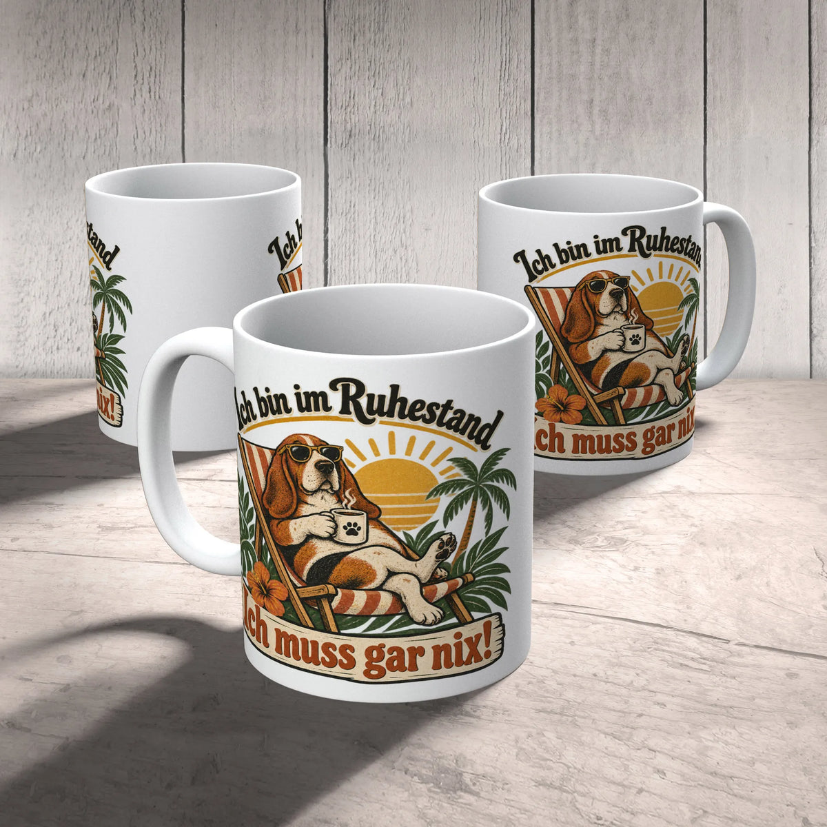 Lustige Tasse zum Ruhestand mit entspanntem Basset Hound|p:2014584|h:3ff4ee048d2d56a0835e0ec134699b93