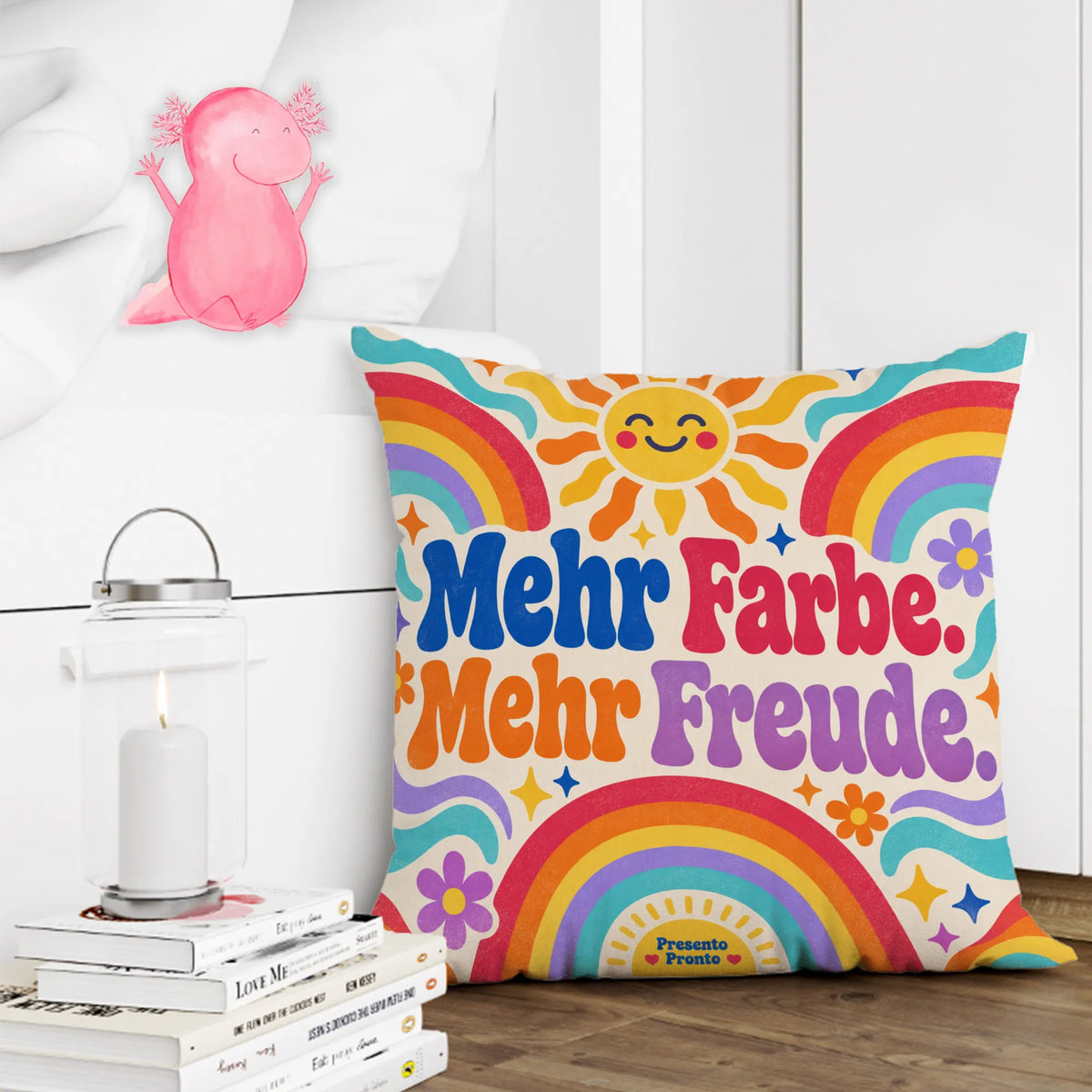 Fröhliches Dekokissen mit Regenbogen für gute Laune im Kinderzimmer|p:2014598|h:4552466ee2f38984fdf0cfec8081d084