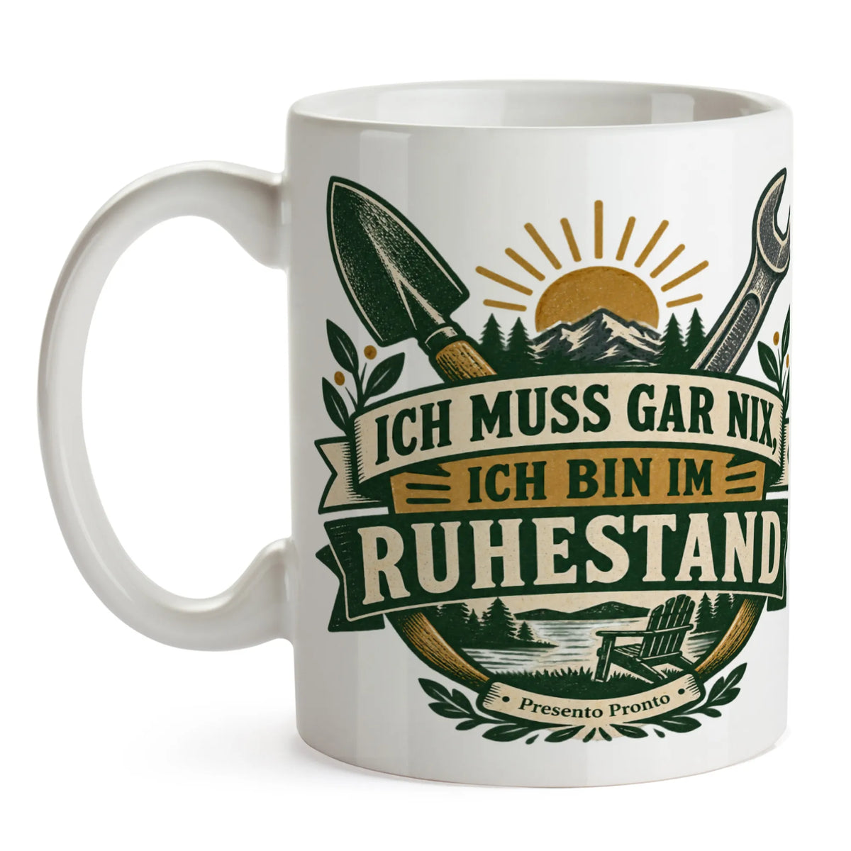Lustige Tasse für Rentner mit gekreuzten Gartenwerkzeugen|p:2014651|h:412e3323cbe00d128e67c7a15c6b7f38