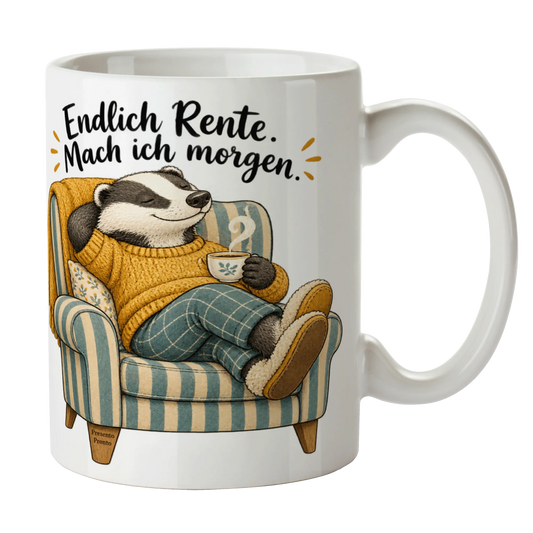 Lustige Tasse für Rentner mit entspanntem Dachs|p:2014666|h:18fd7cebe9bfde02044ba93450bea763