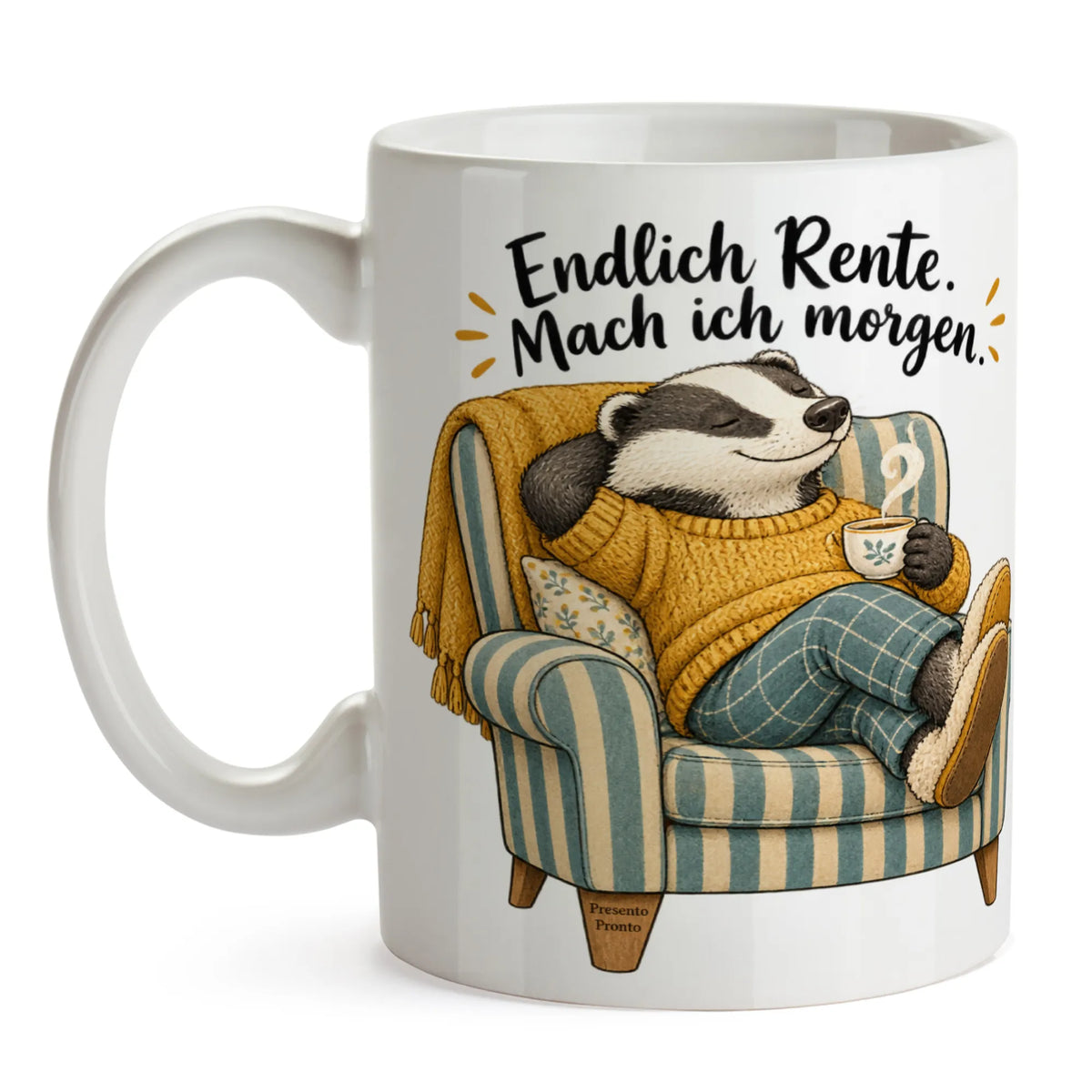 Lustige Tasse für Rentner mit entspanntem Dachs|p:2014666|h:65e067d683dc9f8212101a7bde96ee17