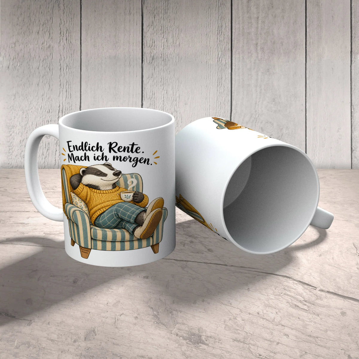 Lustige Tasse für Rentner mit entspanntem Dachs|p:2014666|h:c628411cde5bd29204967cf2a90ace88