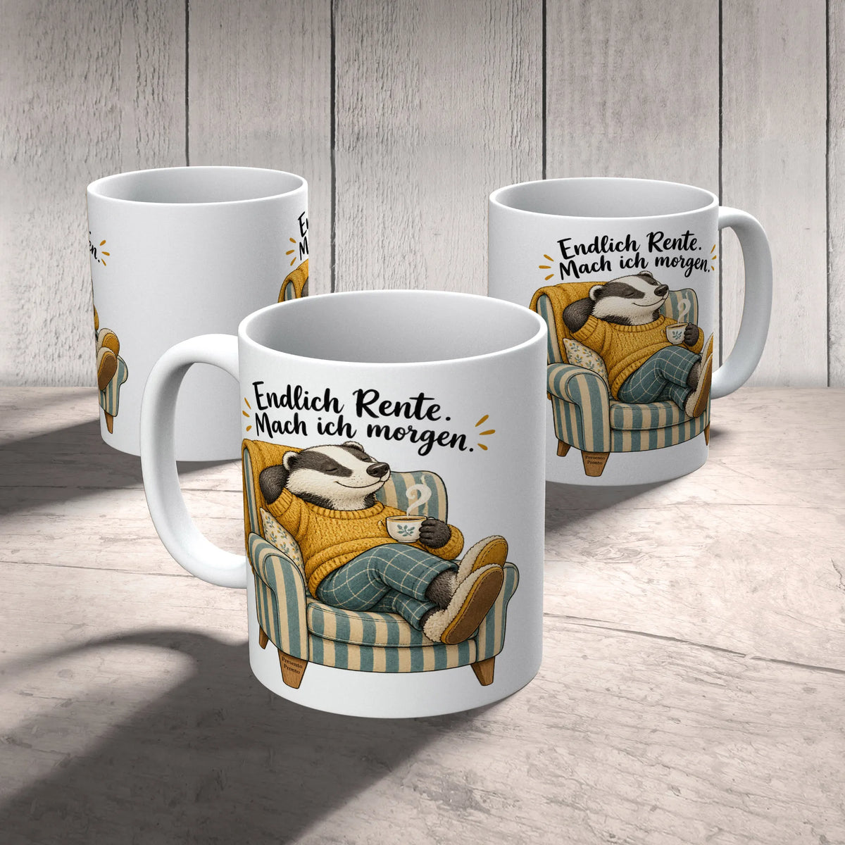 Lustige Tasse für Rentner mit entspanntem Dachs|p:2014666|h:217d3855fd9f096a9f3655c21de04e67