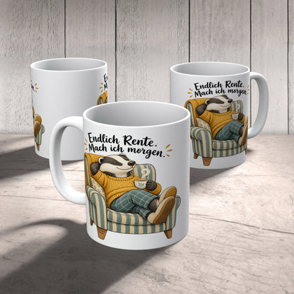 Lustige Tasse für Rentner mit entspanntem Dachs|p:2014666|h:217d3855fd9f096a9f3655c21de04e67