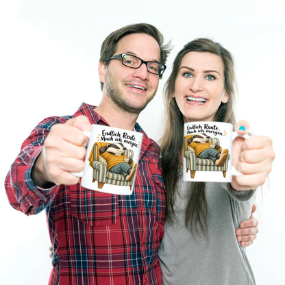 Lustige Tasse für Rentner mit entspanntem Dachs|p:2014666|h:ea8952efcee85e3fc363be10dc083688