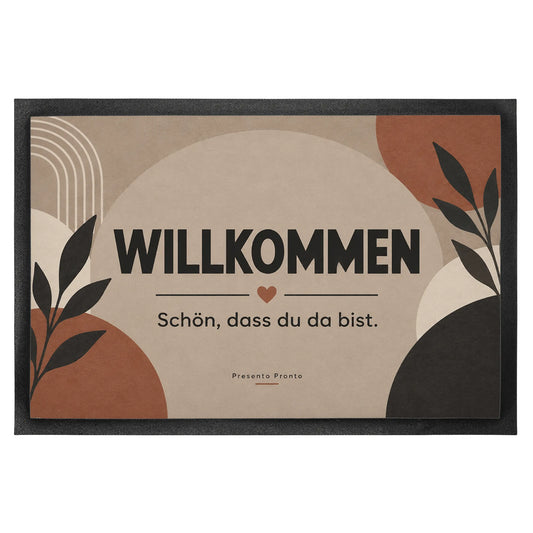 Einladende Fußmatte Welcome mit Blätterrahmen|p:2014672|h:41ed673bf347aa7acd37b92ac966647b