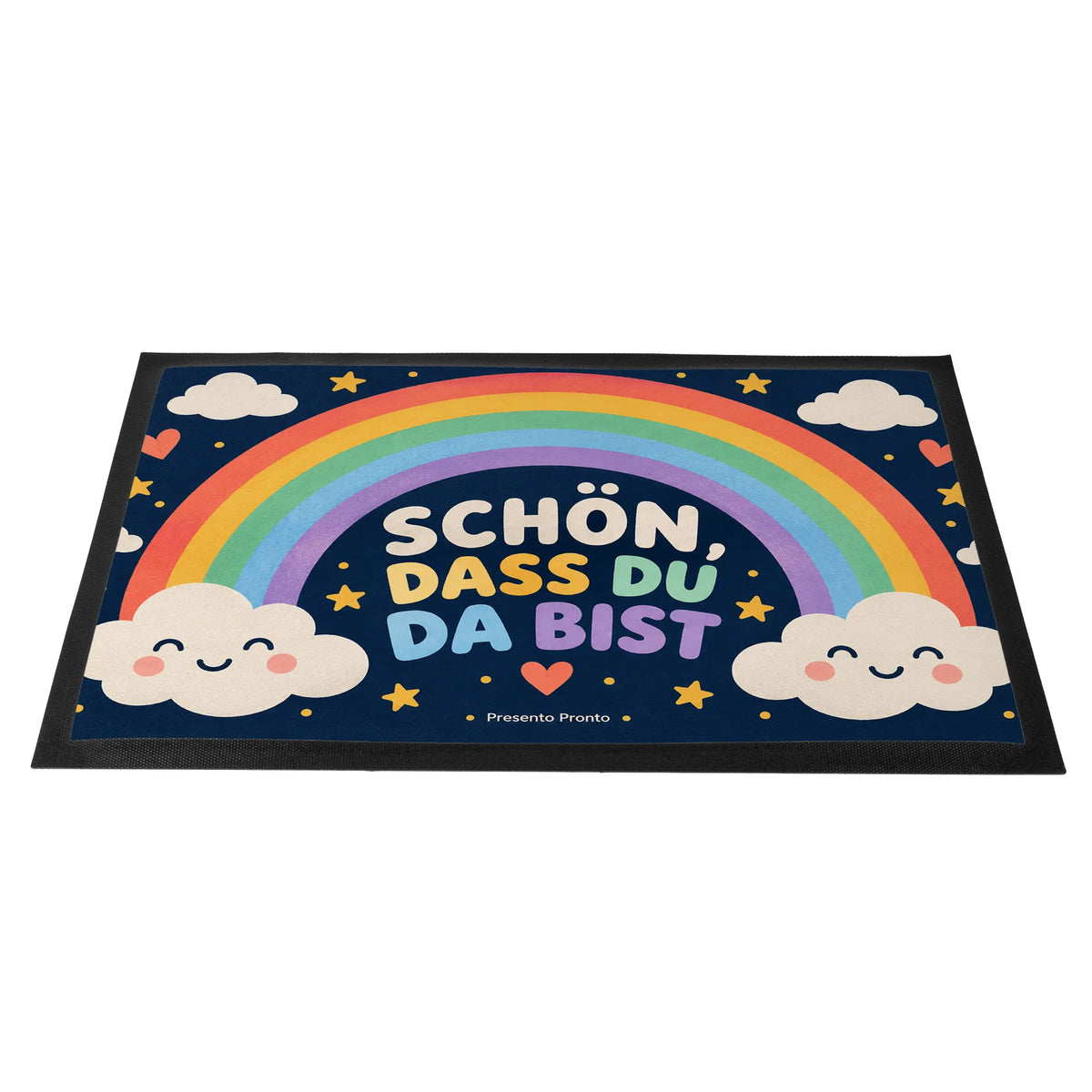 Fröhliche Fußmatte mit Regenbogen zur Begrüßung|p:2014677|h:2f06ee53ef9bc01c12f1b370f4f83f8c
