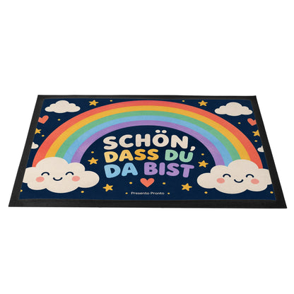 Fröhliche Fußmatte mit Regenbogen zur Begrüßung|p:2014677|h:2f06ee53ef9bc01c12f1b370f4f83f8c