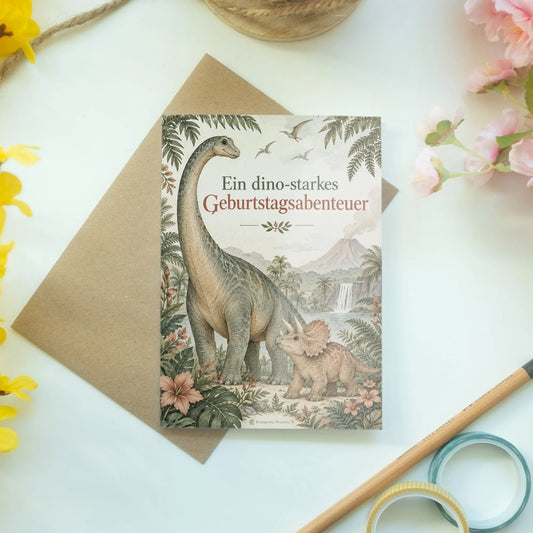 Abenteuerliche Einladungskarte mit Dino zum Kindergeburtstag|p:2014702|h:24f8b1f156e4f0408f0d36616c3ca725