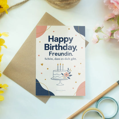 Herzliche Geburtstagskarte für die Freundin mit Kuchen|p:2014716|h:d4a15f5b6a98f020a6b2a97ad249fe11