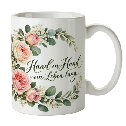 Romantische Tasse zur Hochzeit mit Rosenkranz|p:2014724|h:0275583ddf24dd783c4308378b2bdd1f