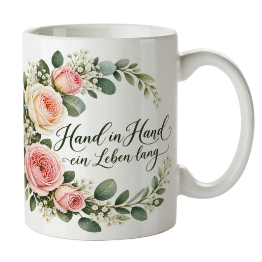Romantische Tasse zur Hochzeit mit Rosenkranz|p:2014724|h:0275583ddf24dd783c4308378b2bdd1f